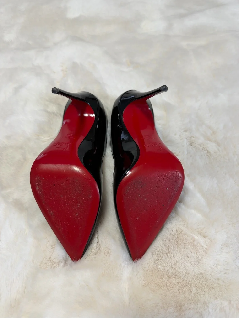 Christian Louboutin Black Patent Scalloped-Edge Stiletto Pump